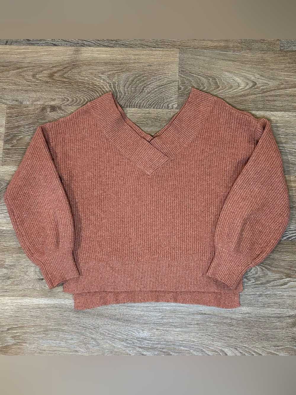 Pink Rose V-Neck Rust Ribbed Crop Knit Sweater - Women’s Size Medium